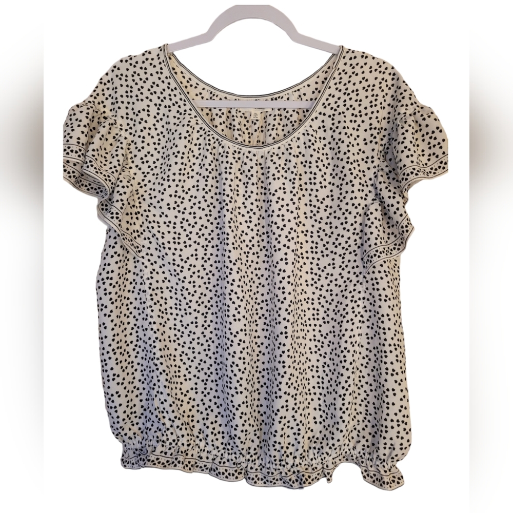 MAX STUDIO Black & White Mini Heart Print Blouse XL